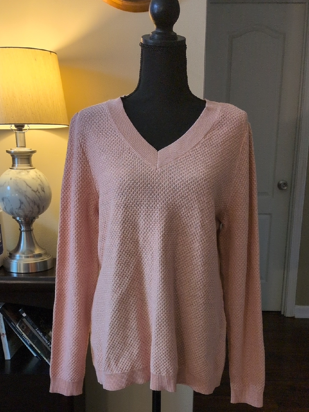 croft & barrow Dusty Pink V-Neck Textured Knit Sweater